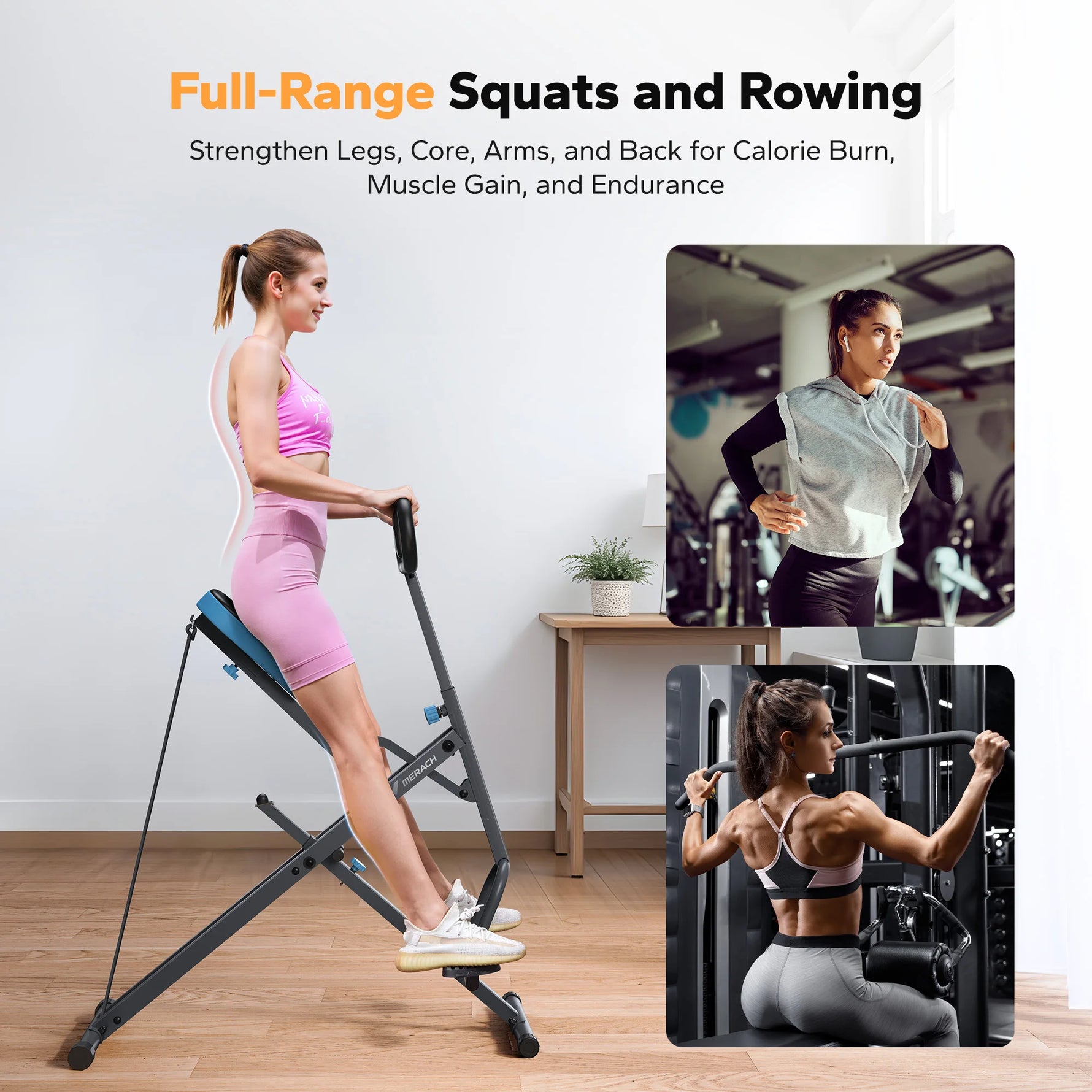 Machine de Squat 2-en-1 MERACH - Squat & Rowing Pliable