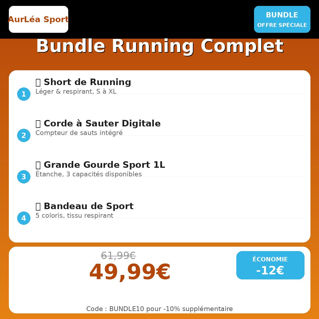 Bundle Running Complet - Short + Corde + Gourde + Bandeau